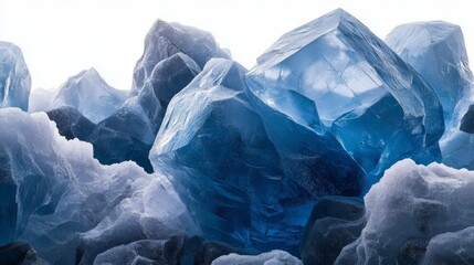 The glistening crystal blue ice, frozen in an abstract futuristic 3D texture, is isolated on a transparent background, thanks to  modern