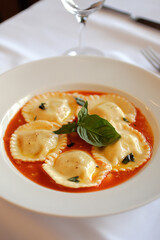 Ravioli Pasta with Tomato Sauce at Restaurant