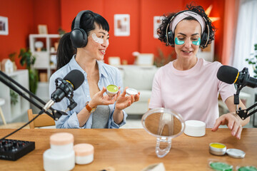 female friends review and rated skincare product in the podcast