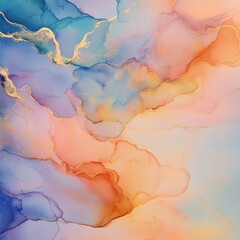 Naklejka premium Abstract fluid art, soft pastel colors, gold veins, peaceful background