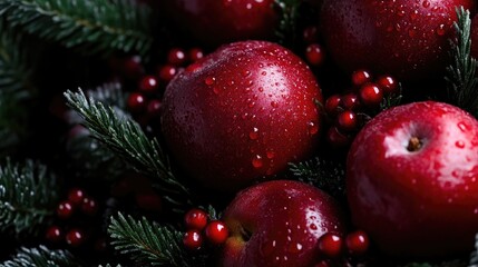 Red apples and cranberries, festive