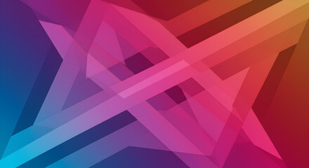 Dynamic interplay of geometric forms across a vibrant color gradient backdrop