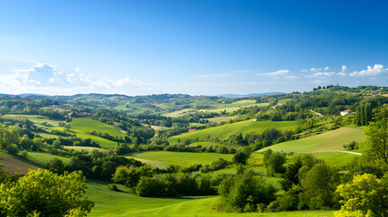 Obraz premium Panoramic View Of Green Hills And Valley In Summer