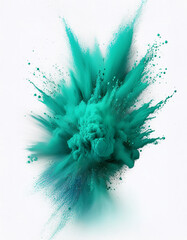 Farbexplosion: Türkis-grünes Pulver auf Weiß