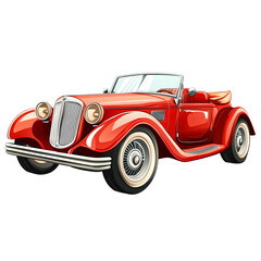 A red vintage automobile, a classic retro vehicle, evokes an old style of luxury transportation isolated on transparent background