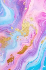 Beautiful, colorful pastel liquid marble background with golden glitter, phone wallpaper