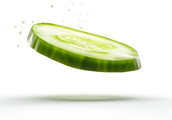 falling cucumber slice on white background