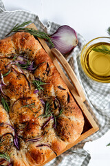Freshly Baked Focaccia with Herbs and Onions