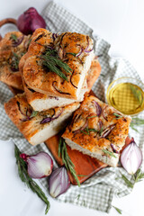 Freshly Baked Focaccia with Herbs and Onions