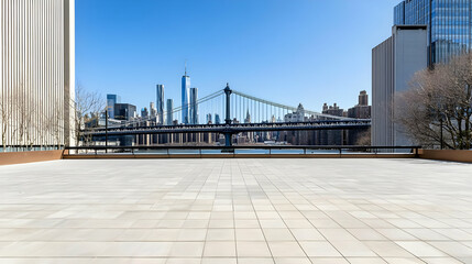 Fototapeta premium Empty Plaza in New York City with Skyline View