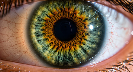 Macro View of a Vibrant Human Eye Iris Displaying Detailed Texture and Color