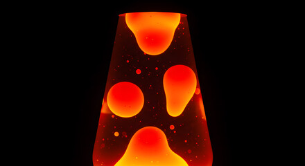 Enchanting lava lamp with vibrant orange blobs dancing in the dark backdrop