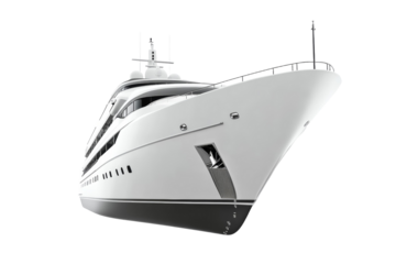 Large white boat with a white top and a black bottom, isolated