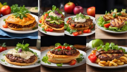 Fototapeta premium A collage of various delicious dishes arranged side by side,