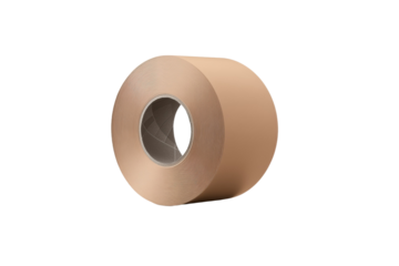 Roll of brown tape is shown on a white background, isolated