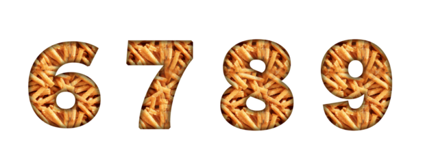 6, 7, 8, 9 French Fries Wedges Fries Potato Sticks pattern Number letter text typography font copy transparent