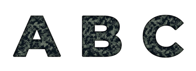 A, B, C  Camouflage pattern Camo Military Army Military Alphabet letter text typography font copy transparent