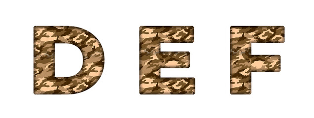 D, E, F  Desert Camouflage Camo Army Military Alphabet letter text typography font copy transparent