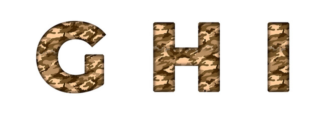 G, H, I Desert Camouflage Camo Army Military Alphabet letter text typography font copy transparent