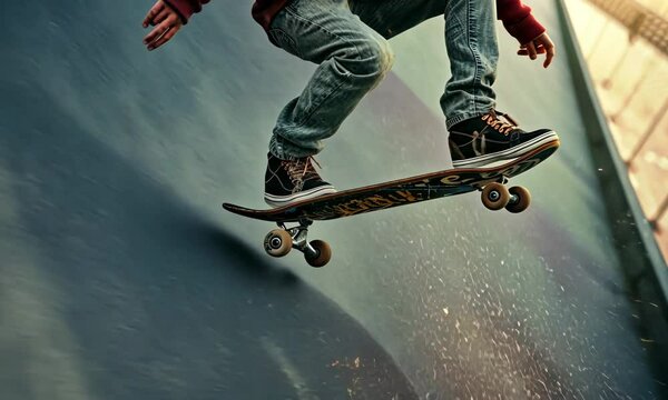 Skateboarders executing daring tricks and flips in urban skateparks, defying gravity with skill and style