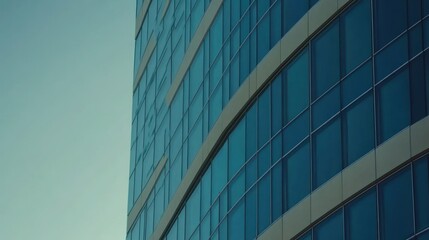 Obraz premium Modern building facade, glass windows, urban setting
