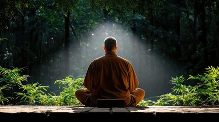 Tranquil Monk in Serene Forest: Finding Inner Peace Through Meditation