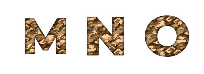 M, N, O  Desert Camouflage Camo Army Military Alphabet letter text typography font copy transparent