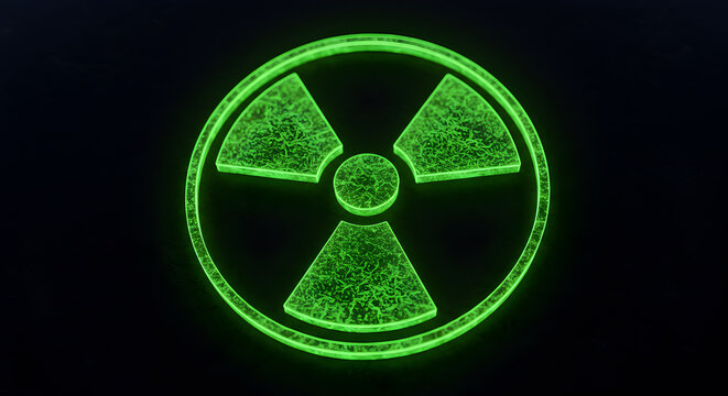 Bright green radioactive trefoil symbol illustration emanating luminosity