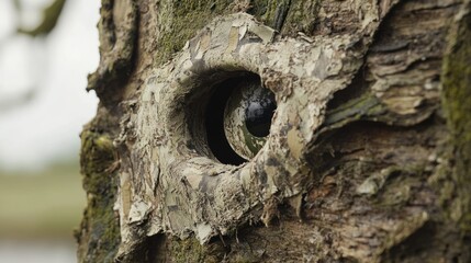 Camouflaged Hole in Tree Trunk