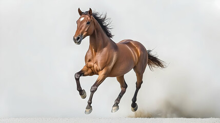 Obraz premium Powerful Brown Horse Running Through Dust