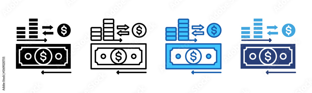 Poster cash flow icon sheet multiple style collection