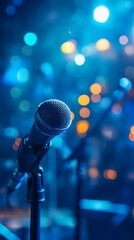 Stage Microphone in Bokeh Lit Venue
