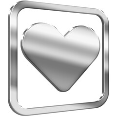 Heart 3D icon with silver metallic effect