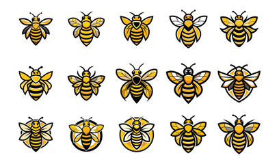 Fototapeta premium Bee silhouette black vector flat illustration. Honey Bee icon, honey bee silhouette on white background. black and white, silhouette bee collection. Vector illustration for drawing set