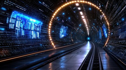 Fototapeta premium Futuristic Digital Tunnel: A Journey Through Cyberspace