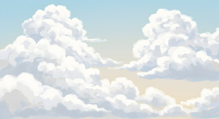 Hand-Painted Sky Illustration with Fluffy White Clouds and Soft Pastel Hues