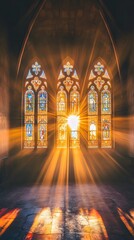 Obraz premium Sunlight Streams Through Stained Glass Windows in a Cathedral