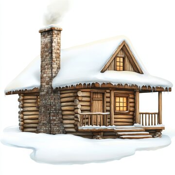 snowy cabin with chimney smoke clip art preview