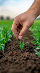 Hand planting seeds in soil for world food day agriculture and sustainability