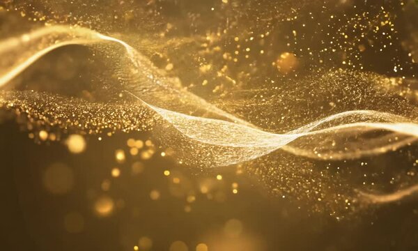 Flying sparkling and shiny particles of gold and sparkling stars, Particle explosion. Austract background of beautiful glitter particles. Seamless looping 4k .