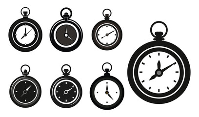 Black and white stopwatch icon with a simple, minimalist design on a white background, symbolizing time and precision set