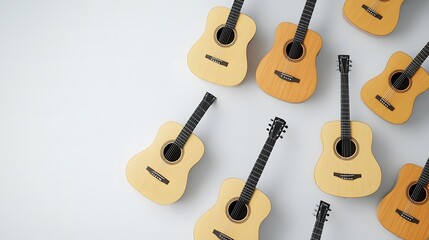 Naklejka premium Six Guitars Neatly Arranged, Symbolizing Harmony and Precision in Design