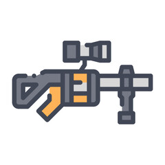 Grenade launcher filled outline icon. Grenade launcher color line illustration.
