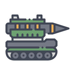 Missile tank filled outline icon. Missile tank color line illustration.