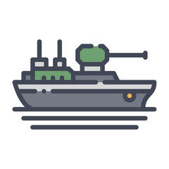 Combat ship filled outline icon. warship color line illustration.
