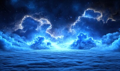 Obraz premium Moonlit cloudscape at night with starry sky, ideal for fantasy backgrounds