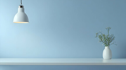 White Shelf With Light Blue Wall And Decor