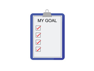 Clipboard with a paper labeled "My Goal" and checkbox columns, symbolizing planning and achievement