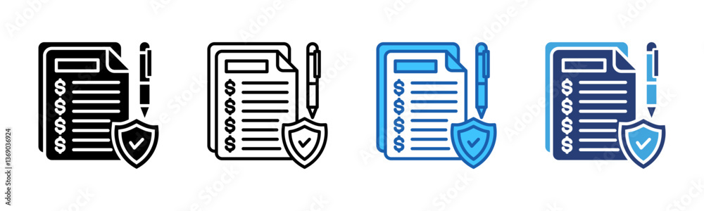 Poster insurance policy icon sheet multiple style collection