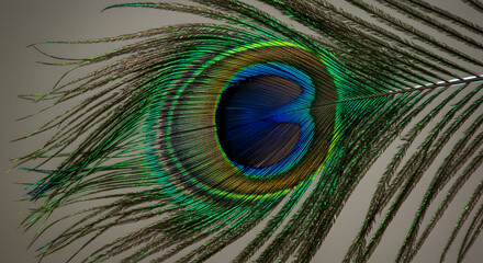 Naklejka premium Exquisite Peacock Feather Details: Iridescent Plumage and Rich Coloration in Close-Up